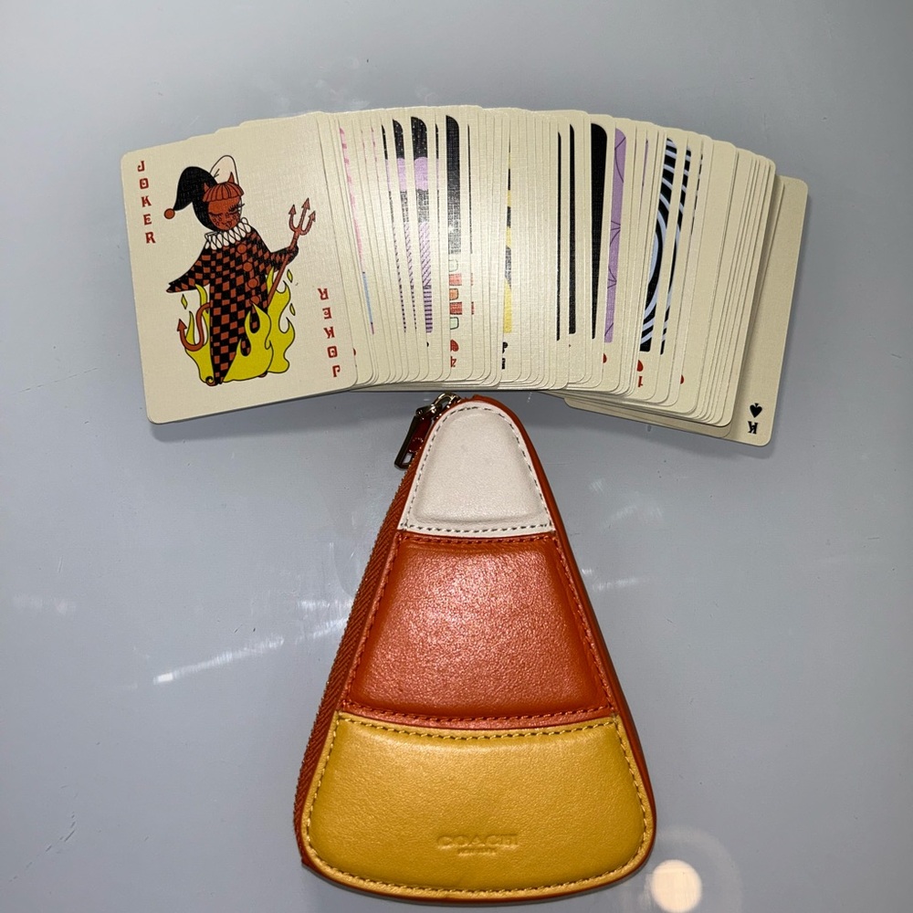 Coach Colorblock Leather Mini Coin Pouch in Yellow, Orange, Cream - Picture 7 of 8